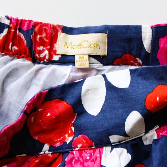 ModCloth Size Medium High Banded Waist A-Line Lined Skirt Cotton Abstract Floral - Picture 4 of 7